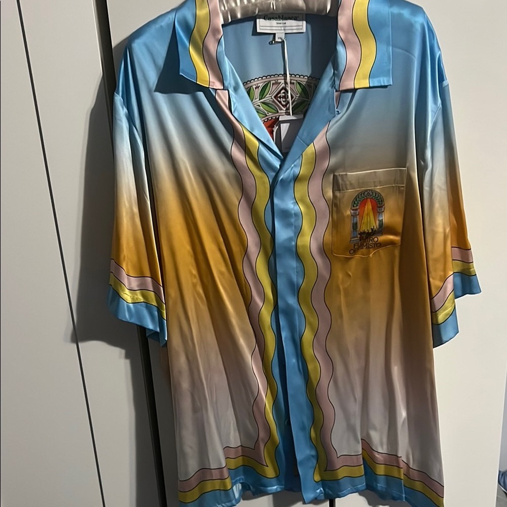 Vibrant Blue and Yellow Men's Casual Shirt Casablanca sz 2XL. Futuro optimismo